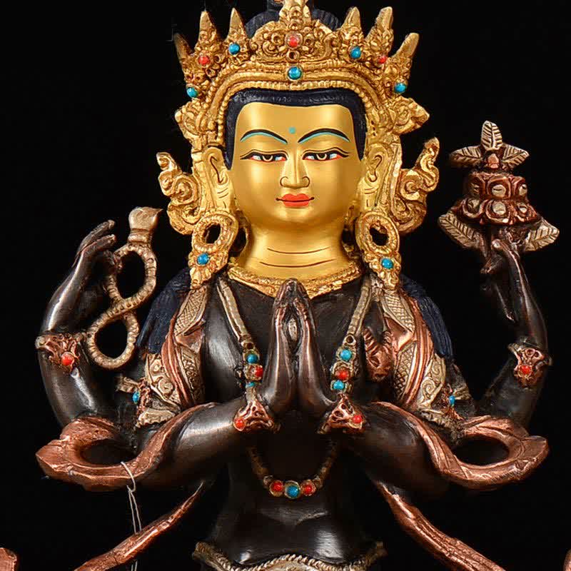 Statua di rame di protezione di Avalokitesvara a quattro braccia del Bodhisattva Chenrezig Decorazione - Image 8