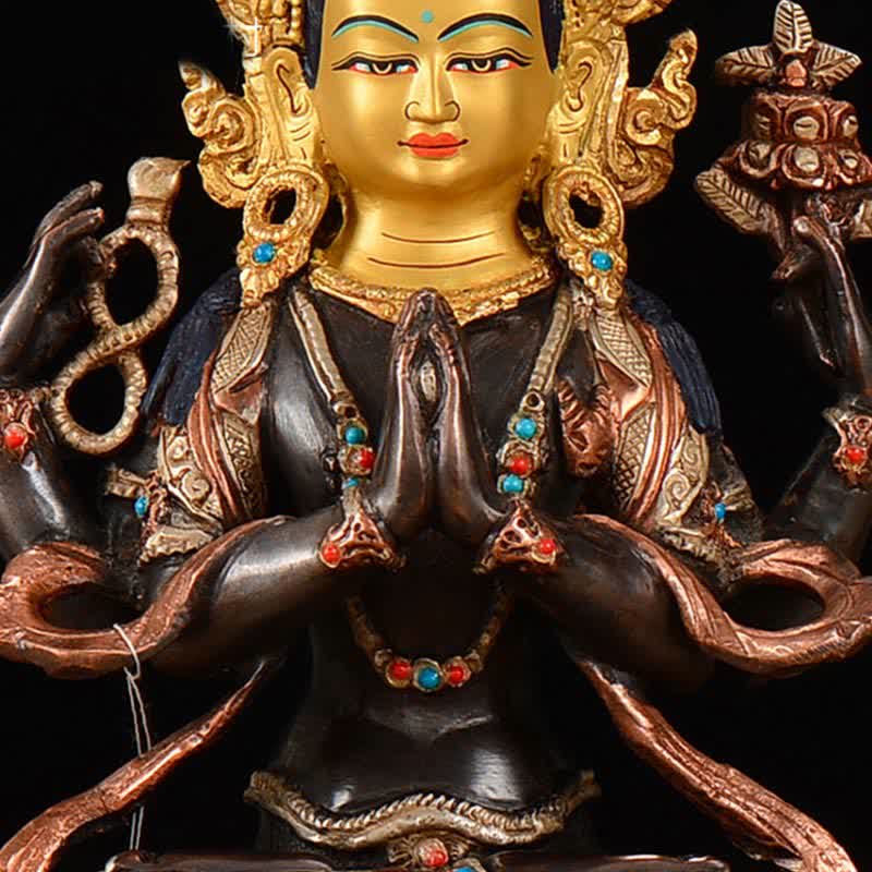 Statua di rame di protezione di Avalokitesvara a quattro braccia del Bodhisattva Chenrezig Decorazione - Image 9