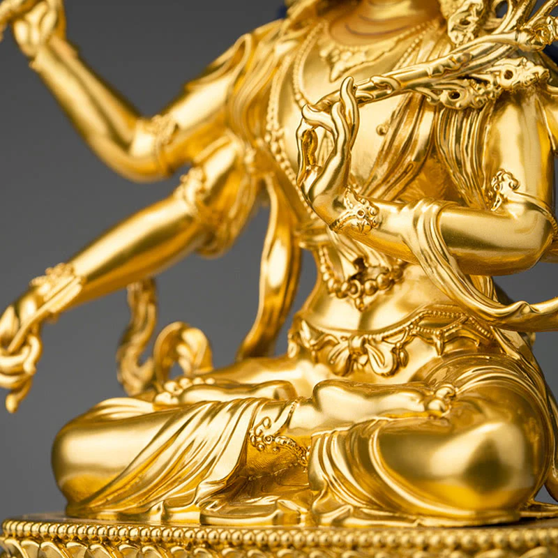 Statua in rame della compassione e serenità del Bodhisattva Manjusri a quattro braccia, statuetta in oro, decorazione per la casa - Image 3