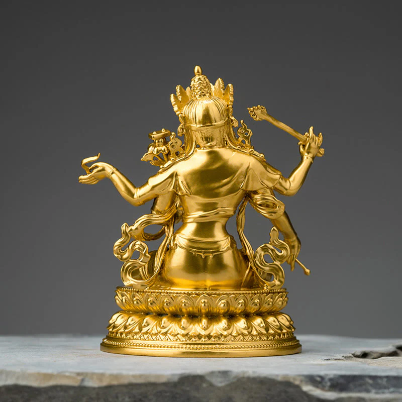 Statua in rame della compassione e serenità del Bodhisattva Manjusri a quattro braccia, statuetta in oro, decorazione per la casa - Image 4