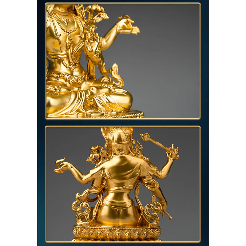 Statua in rame della compassione e serenità del Bodhisattva Manjusri a quattro braccia, statuetta in oro, decorazione per la casa - Image 6