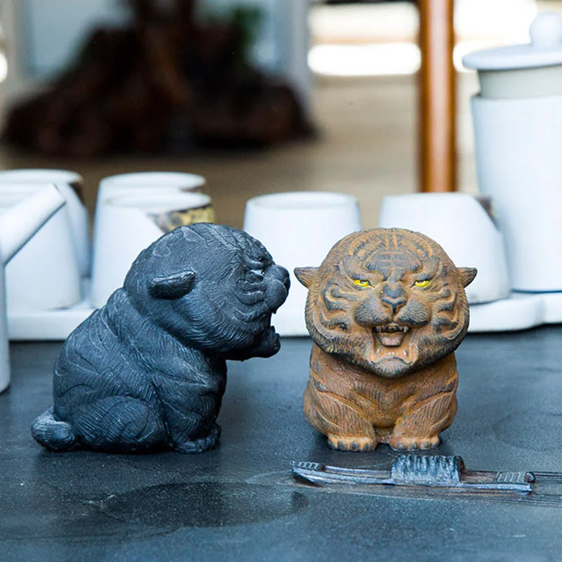 Statua in resina Buddha Stones con polvere di ferro e ruggine fatta a mano in miniatura di tigre ruggente, decorazione per la casa - Image 7