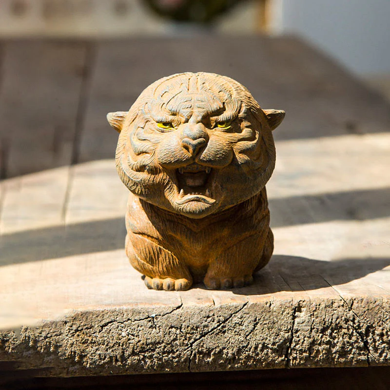 Statua in resina Buddha Stones con polvere di ferro e ruggine fatta a mano in miniatura di tigre ruggente, decorazione per la casa - Image 9