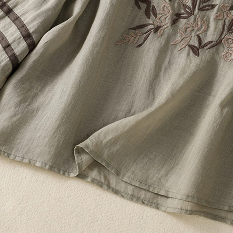 T-shirt da donna in cotone con maniche a tre quarti, ricamo floreale retrò con Buddha Stones - Image 15