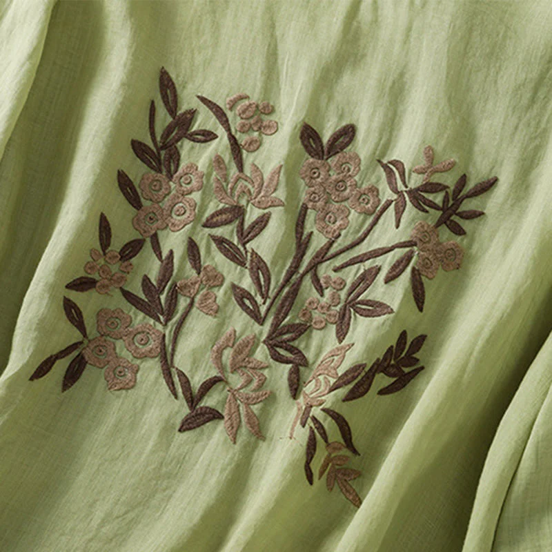 T-shirt da donna in cotone con maniche a tre quarti, ricamo floreale retrò con Buddha Stones - Image 21