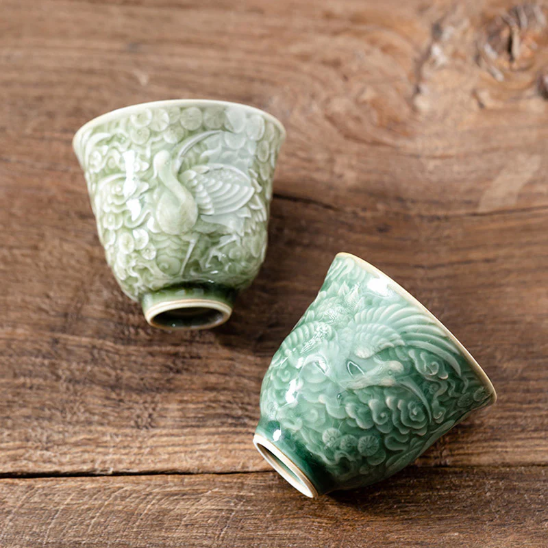 Tazza da tè in ceramica Buddha Stones Crane Pine Kung Fu Tea Cup 80ml - Image 12