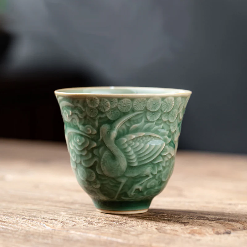 Tazza da tè in ceramica Buddha Stones Crane Pine Kung Fu Tea Cup 80ml - Image 3