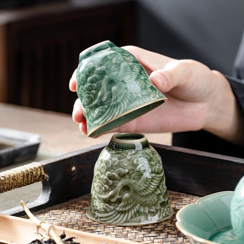 Tazza da tè in ceramica Buddha Stones Crane Pine Kung Fu Tea Cup 80ml - Image 4