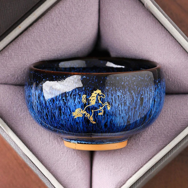 Tazza da tè in ceramica con Buddha Stones, zodiaco cinese, anno del cavallo, tazza da tè Kung Fu, 135 ml