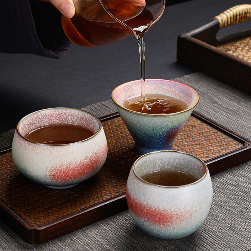 Tazza da tè in ceramica con cambio forno e sfumatura rossa retrò Buddha Stones Kung Fu Tea Cup - Image 11