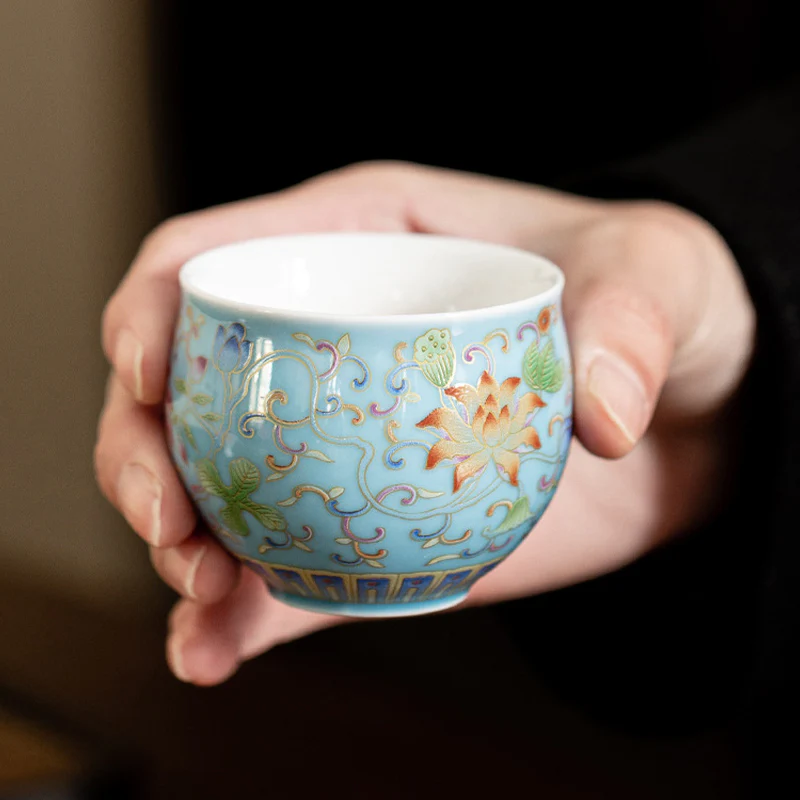 Tazza da tè in ceramica con motivo a baccello di fiore di loto Buddha Stones Kung Fu Tea Cup 80ml - Image 9