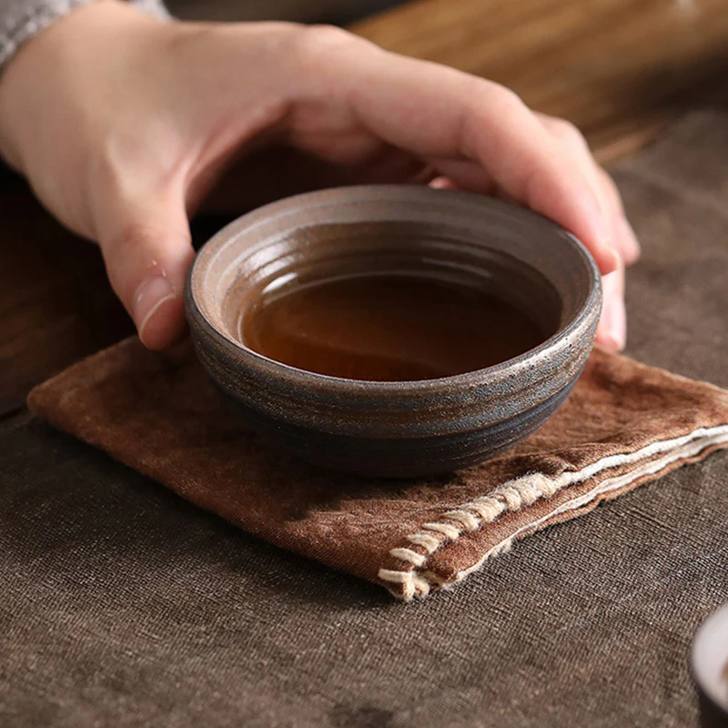 Tazza da tè in ceramica con trama a strisce marroni semplici Buddha Stones Kung Fu Tea Cup Bowl - Image 15