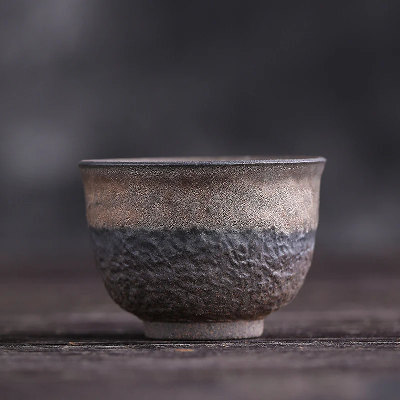 Tazza da tè in ceramica con trama a strisce marroni semplici Buddha Stones Kung Fu Tea Cup Bowl - Image 4