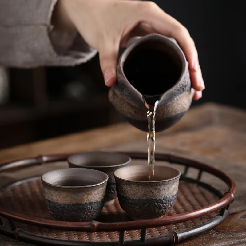 Tazza da tè in ceramica con trama a strisce marroni semplici Buddha Stones Kung Fu Tea Cup Bowl - Image 8
