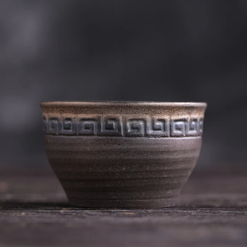 Tazza da tè in ceramica con trama a strisce marroni semplici Buddha Stones Kung Fu Tea Cup Bowl - Image 9