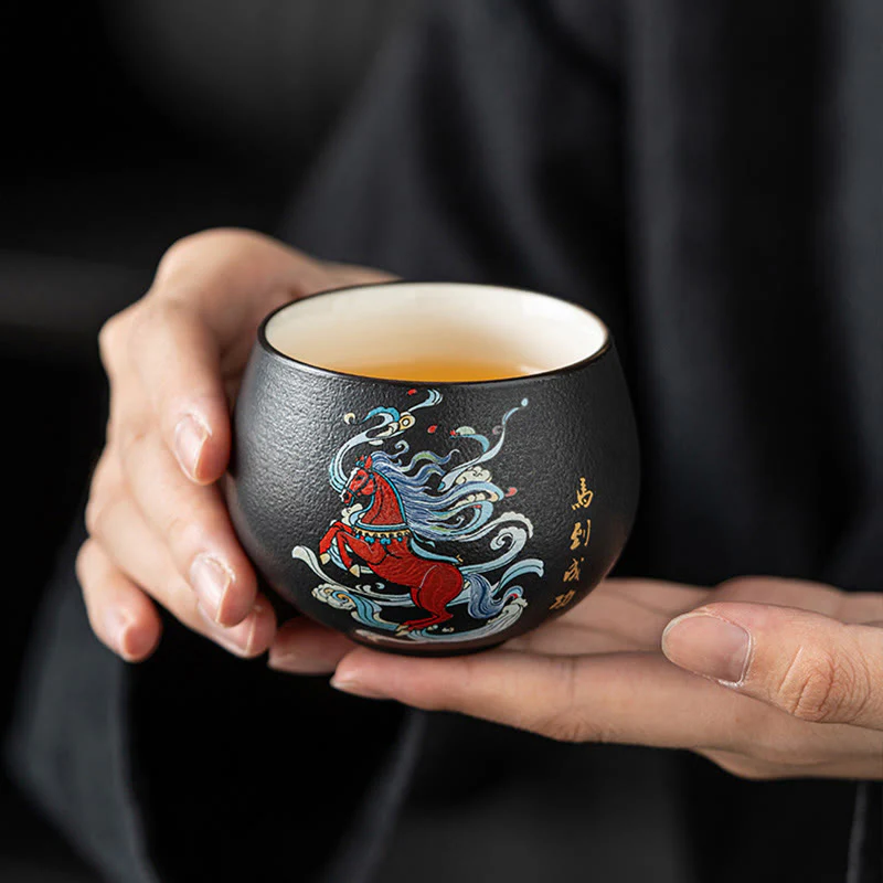 Tazza da tè in ceramica dipinta a mano con motivo Buddha Stones Year of the Horse, tazza da tè Kung Fu