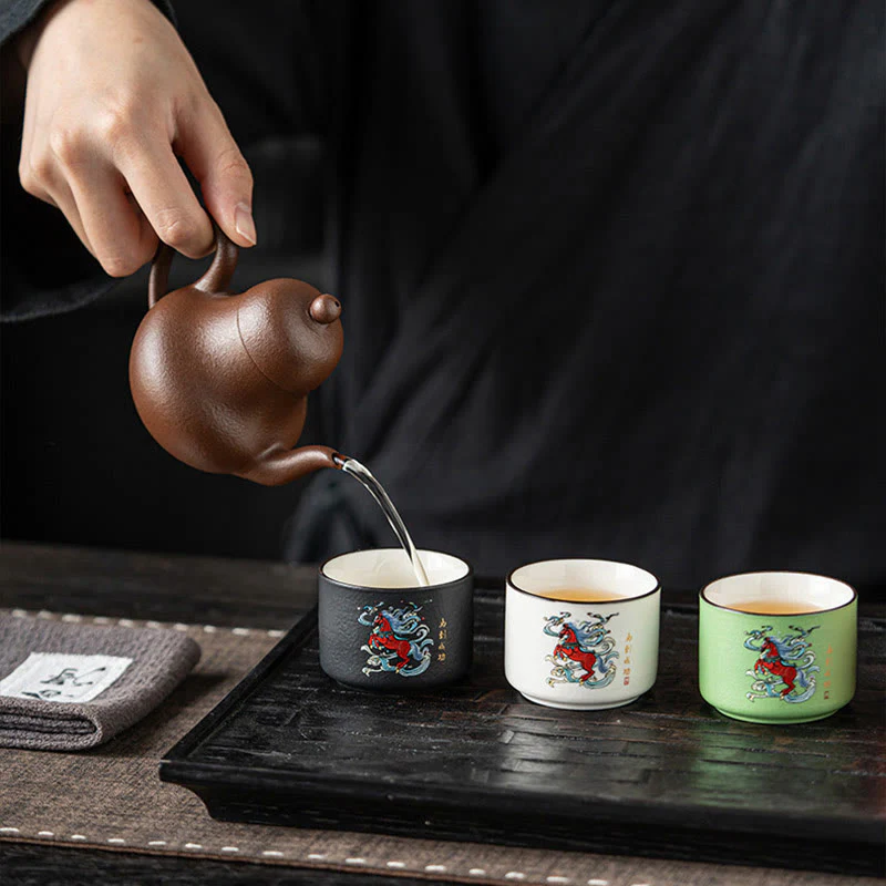 Tazza da tè in ceramica dipinta a mano con motivo Buddha Stones Year of the Horse, tazza da tè Kung Fu - Image 11