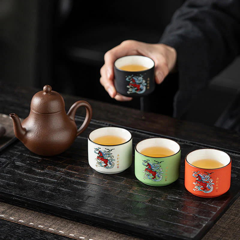 Tazza da tè in ceramica dipinta a mano con motivo Buddha Stones Year of the Horse, tazza da tè Kung Fu - Image 12
