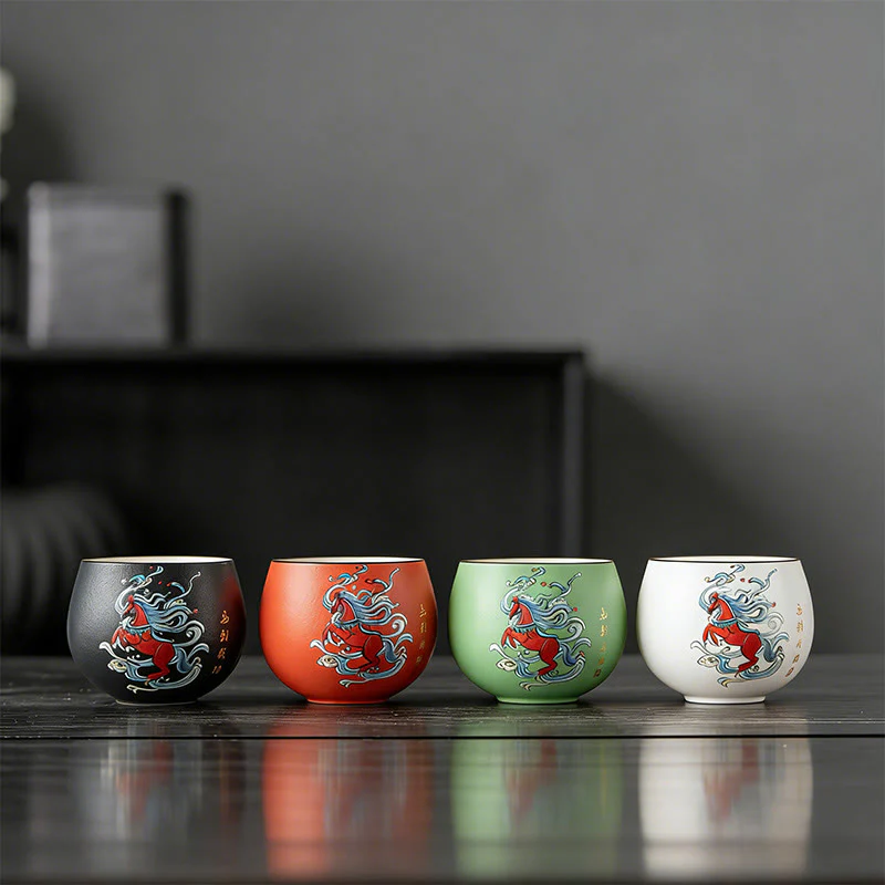 Tazza da tè in ceramica dipinta a mano con motivo Buddha Stones Year of the Horse, tazza da tè Kung Fu - Image 2