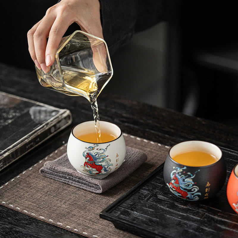 Tazza da tè in ceramica dipinta a mano con motivo Buddha Stones Year of the Horse, tazza da tè Kung Fu - Image 4