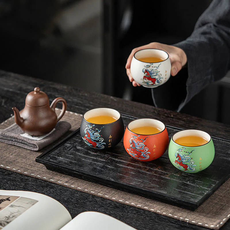 Tazza da tè in ceramica dipinta a mano con motivo Buddha Stones Year of the Horse, tazza da tè Kung Fu - Image 5