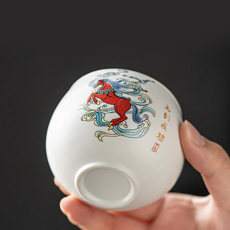Tazza da tè in ceramica dipinta a mano con motivo Buddha Stones Year of the Horse, tazza da tè Kung Fu - Image 8