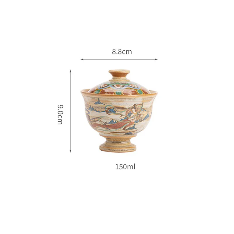 Tazza da tè in ceramica Gaiwan Sancai con Buddha Stones Dunhuang Flying Apsaras Tazza da tè Kung Fu con coperchio - Image 10