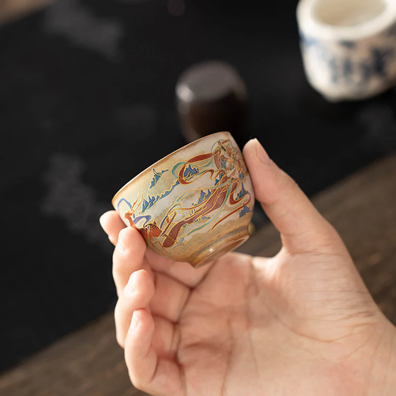 Tazza da tè in ceramica Gaiwan Sancai con Buddha Stones Dunhuang Flying Apsaras Tazza da tè Kung Fu con coperchio - Image 22