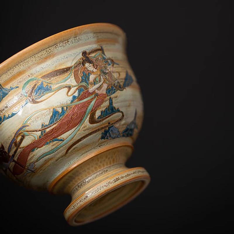 Tazza da tè in ceramica Gaiwan Sancai con Buddha Stones Dunhuang Flying Apsaras Tazza da tè Kung Fu con coperchio - Image 6