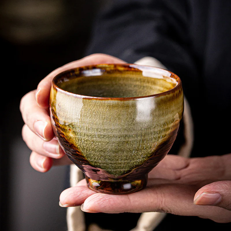 Tazza da tè in ceramica Kung Fu con cambio forno marrone retrò Buddha Stones