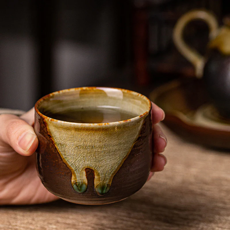 Tazza da tè in ceramica Kung Fu con cambio forno marrone retrò Buddha Stones - Image 14