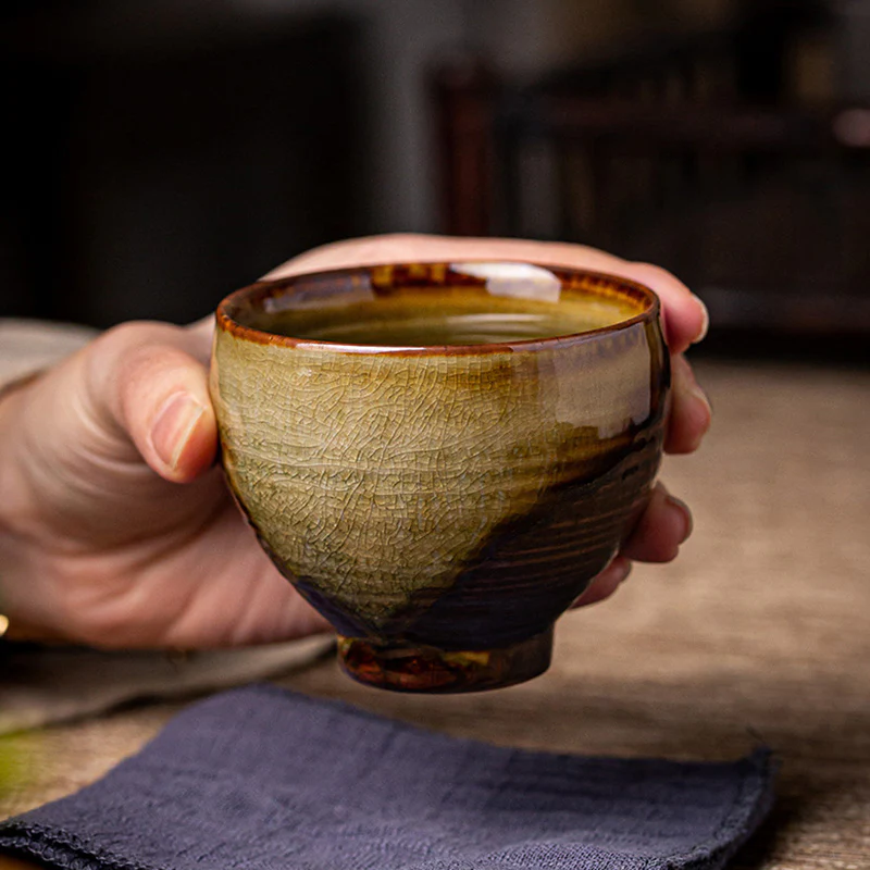 Tazza da tè in ceramica Kung Fu con cambio forno marrone retrò Buddha Stones - Image 4