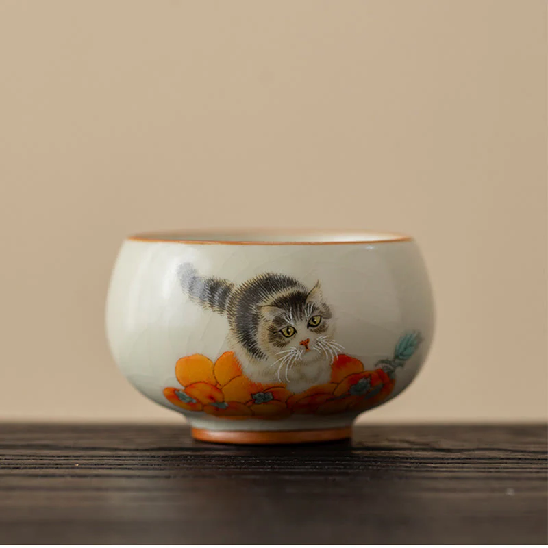 Tazza da tè Kung Fu con gatto cachi e Buddha Stones