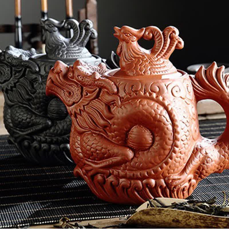Teiera in ceramica vintage Dragon Phoenix - Image 10