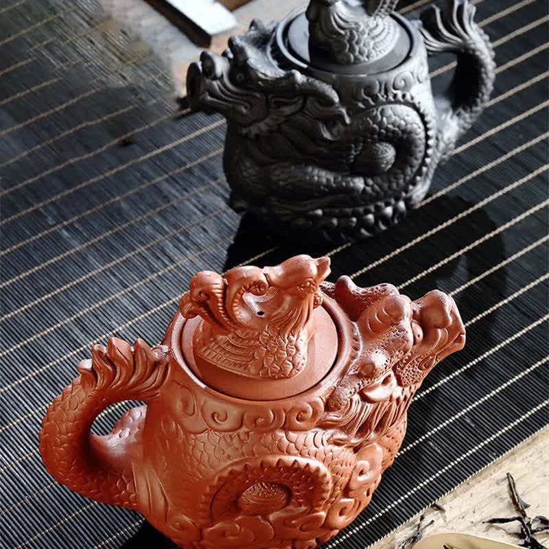 Teiera in ceramica vintage Dragon Phoenix - Image 2