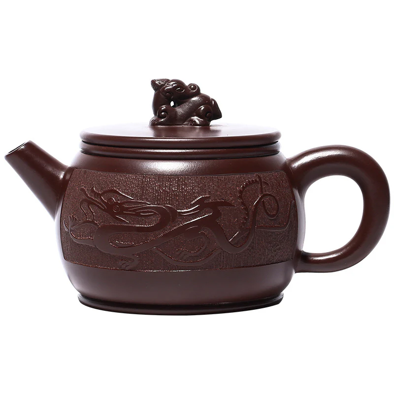 Teiera Kung Fu in argilla viola con drago marrone fatto a mano Yixing Buddha Stones 240ml - Image 11
