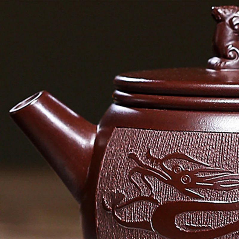 Teiera Kung Fu in argilla viola con drago marrone fatto a mano Yixing Buddha Stones 240ml - Image 5