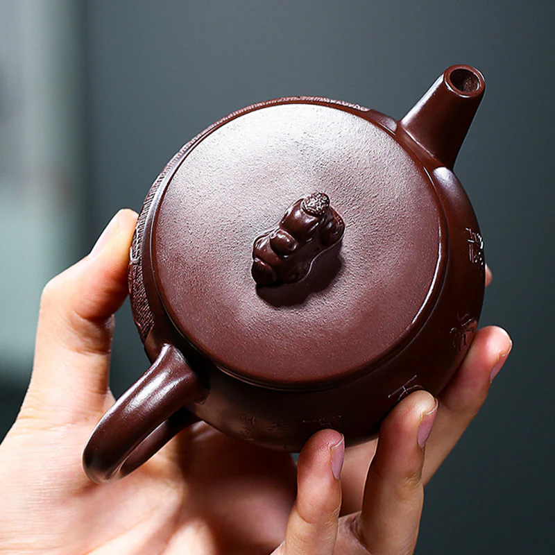 Teiera Kung Fu in argilla viola con drago marrone fatto a mano Yixing Buddha Stones 240ml - Image 7