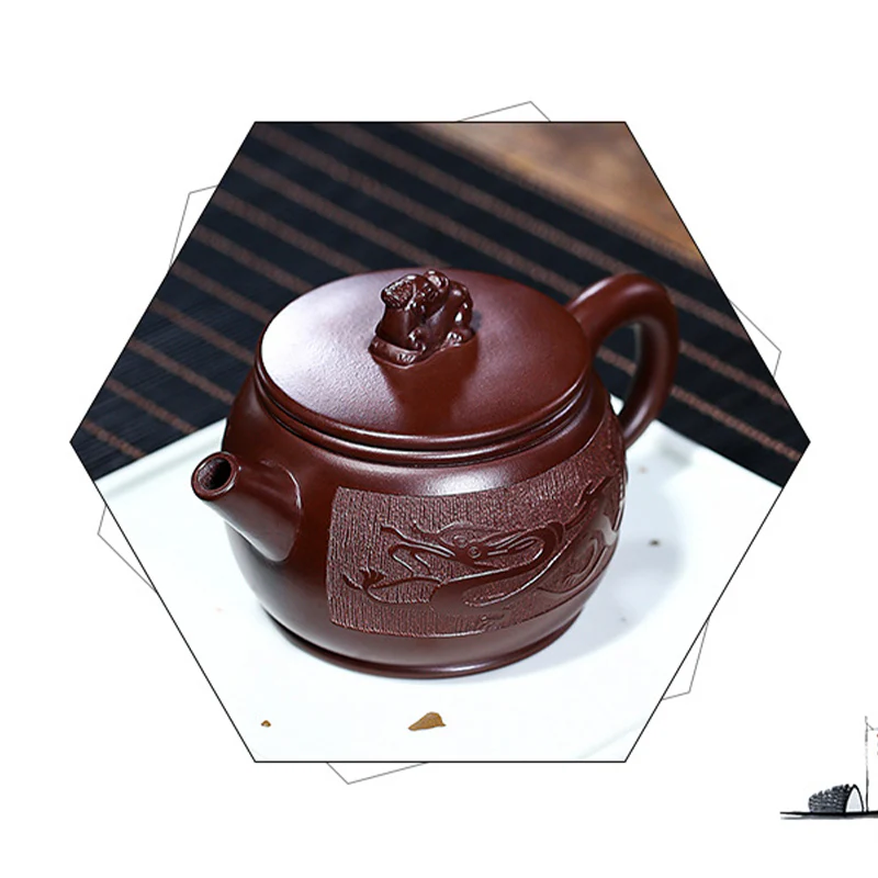 Teiera Kung Fu in argilla viola con drago marrone fatto a mano Yixing Buddha Stones 240ml - Image 9