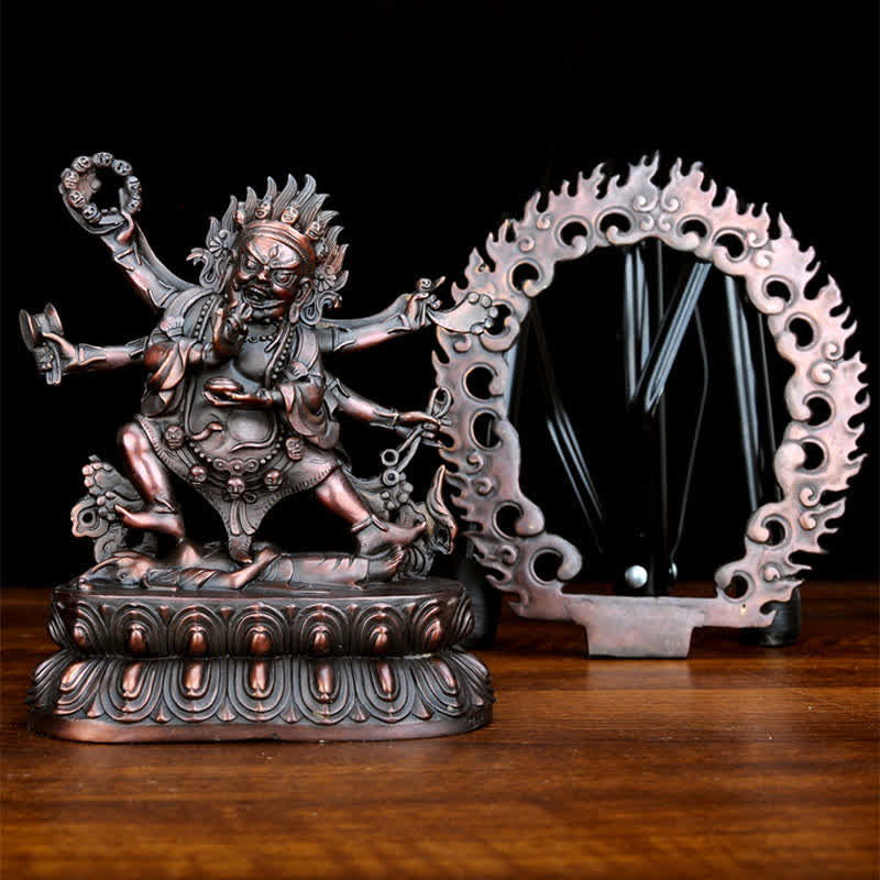 Tibet Mahakala Bodhisattva Figurina Compassione Statua in Rame Decorazione - Image 10