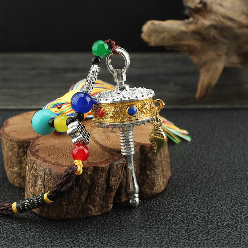 Tibet Om Mani Padme Hum Ruota di preghiera Borsa con nappa Decorazione da appendere all'auto - Image 13