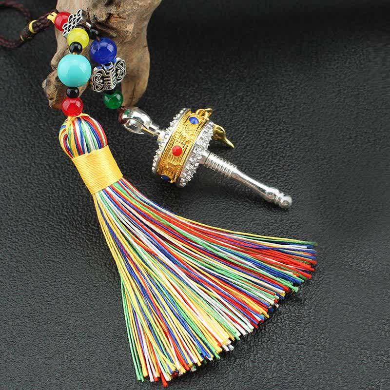 Tibet Om Mani Padme Hum Ruota di preghiera Borsa con nappa Decorazione da appendere all'auto - Image 14
