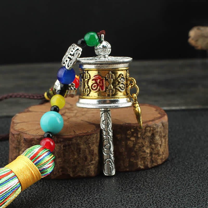 Tibet Om Mani Padme Hum Ruota di preghiera Borsa con nappa Decorazione da appendere all'auto - Image 6