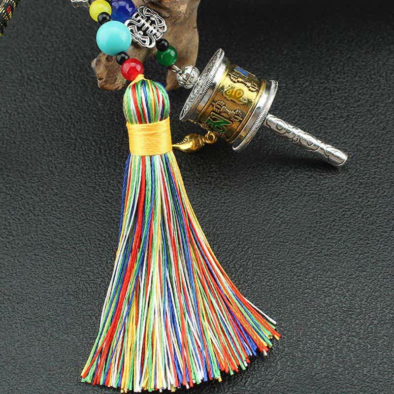 Tibet Om Mani Padme Hum Ruota di preghiera Borsa con nappa Decorazione da appendere all'auto - Image 7