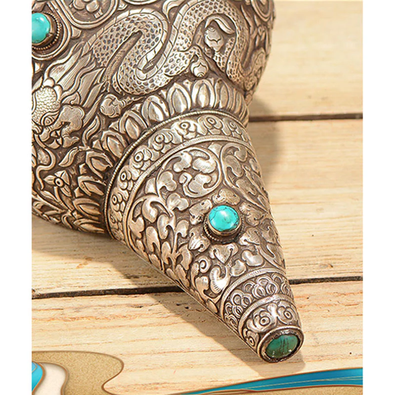 Tibetano fatto a mano naturale Shankha inciso otto simboli di buon auspicio conchiglia fortunata decorazione per la casa - Image 10