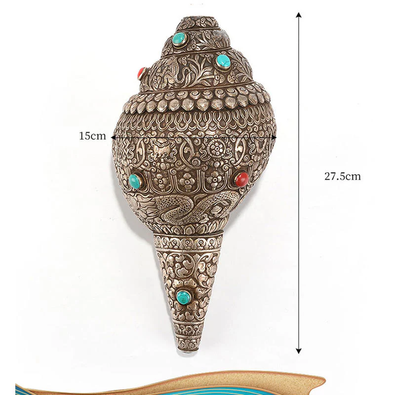 Tibetano fatto a mano naturale Shankha inciso otto simboli di buon auspicio conchiglia fortunata decorazione per la casa - Image 14