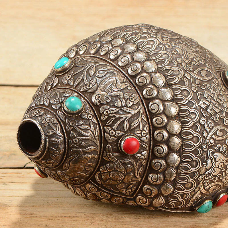 Tibetano fatto a mano naturale Shankha inciso otto simboli di buon auspicio conchiglia fortunata decorazione per la casa - Image 6