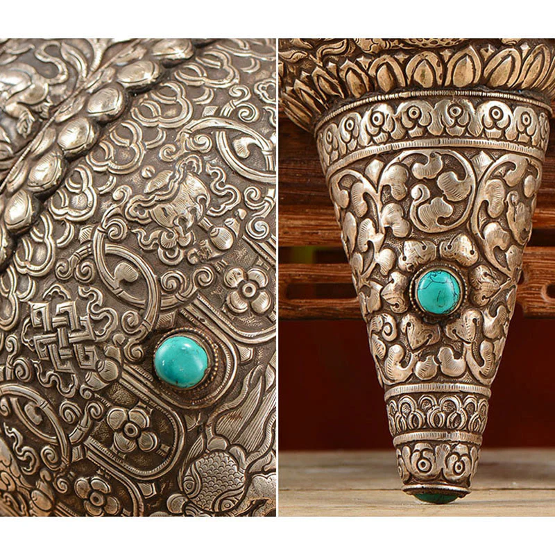 Tibetano fatto a mano naturale Shankha inciso otto simboli di buon auspicio conchiglia fortunata decorazione per la casa - Image 8