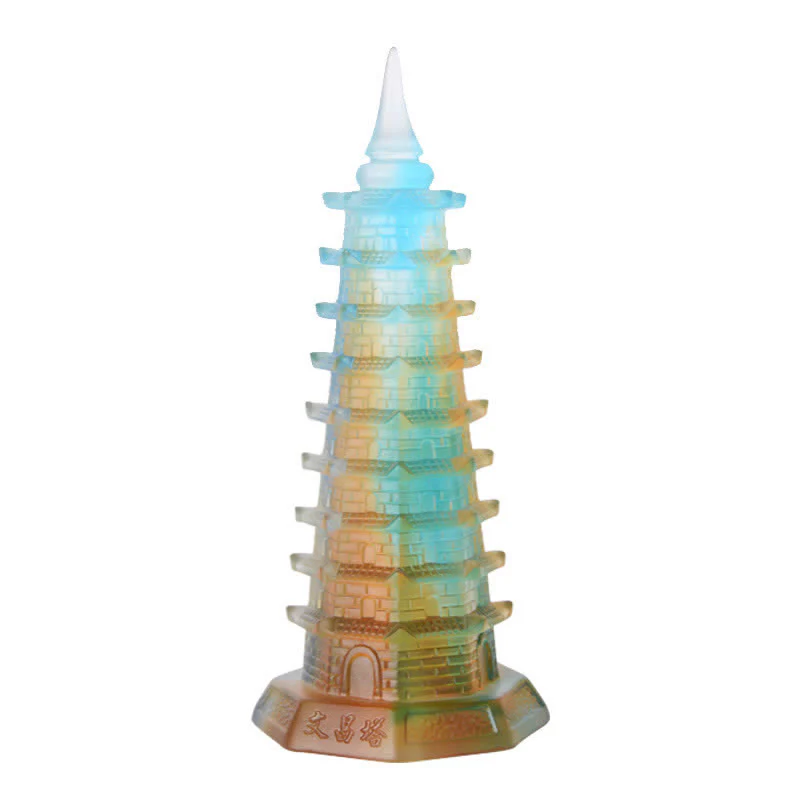 Torre di Wenchang Feng Shui fatta a mano in cristallo Liuli Pagoda Pezzo d'arte Fortuna Decorazione per ufficio in casa - Image 14