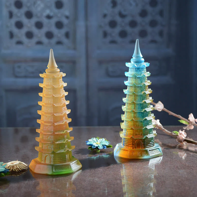Torre di Wenchang Feng Shui fatta a mano in cristallo Liuli Pagoda Pezzo d'arte Fortuna Decorazione per ufficio in casa - Image 3